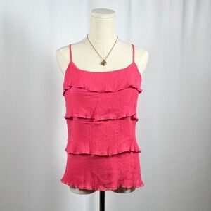 Willie Smith Pink Ruffle Tiered Silk Camisole Tank Top L